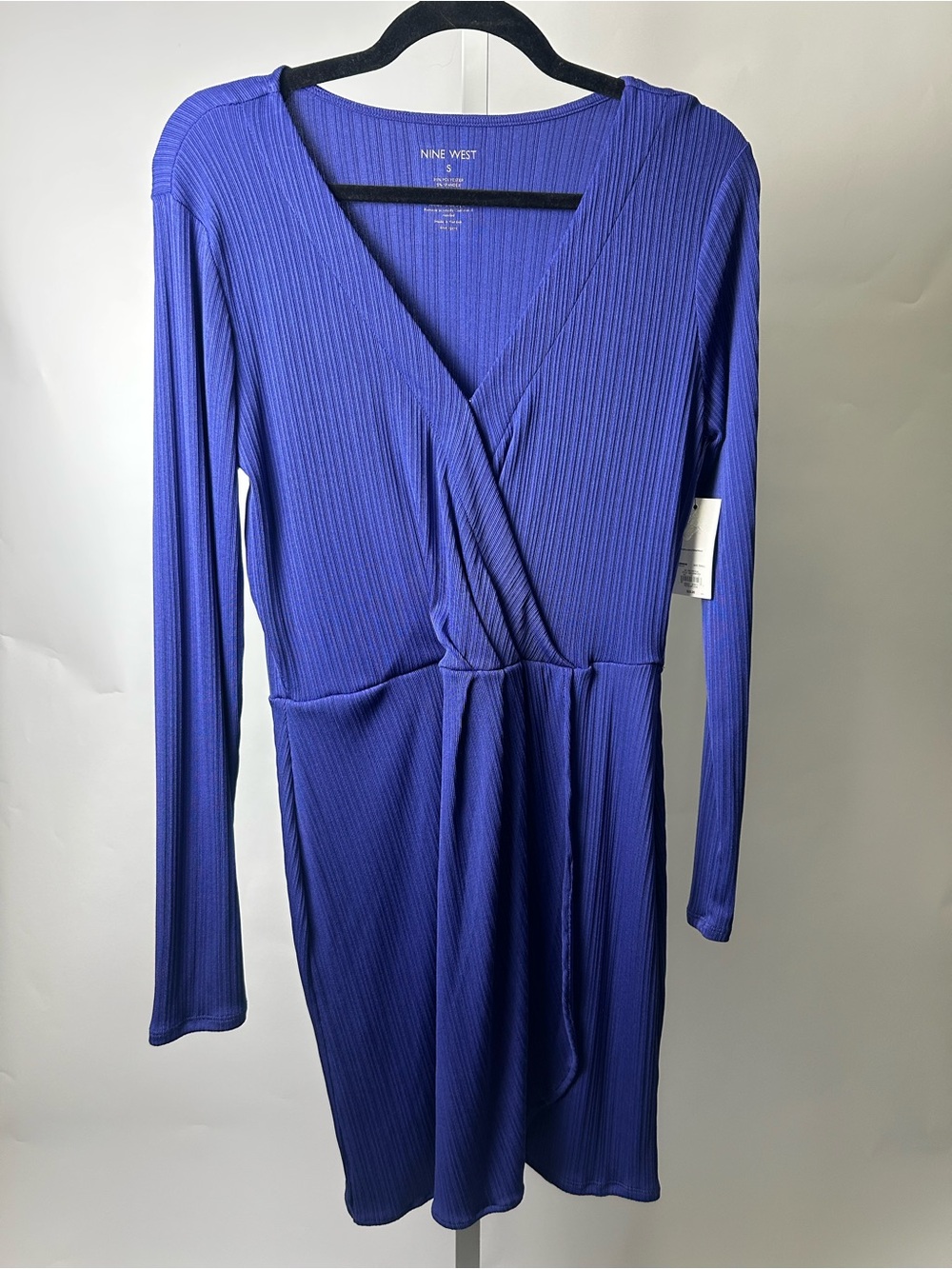 Nine West Blue Long Sleeve Surplice Wrap Dress
